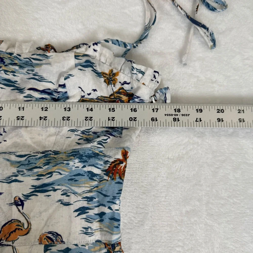 Free People Tropical Flamingo Hawaiian Print Maxi Dress White Blue‎ Size 6